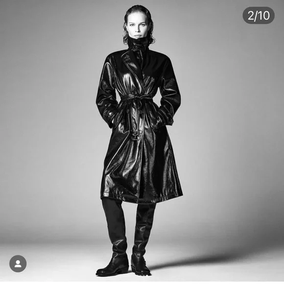 STEVEN MEISEL ZARA BLACK FAUX LEATHER BELTED TRENCH COAT